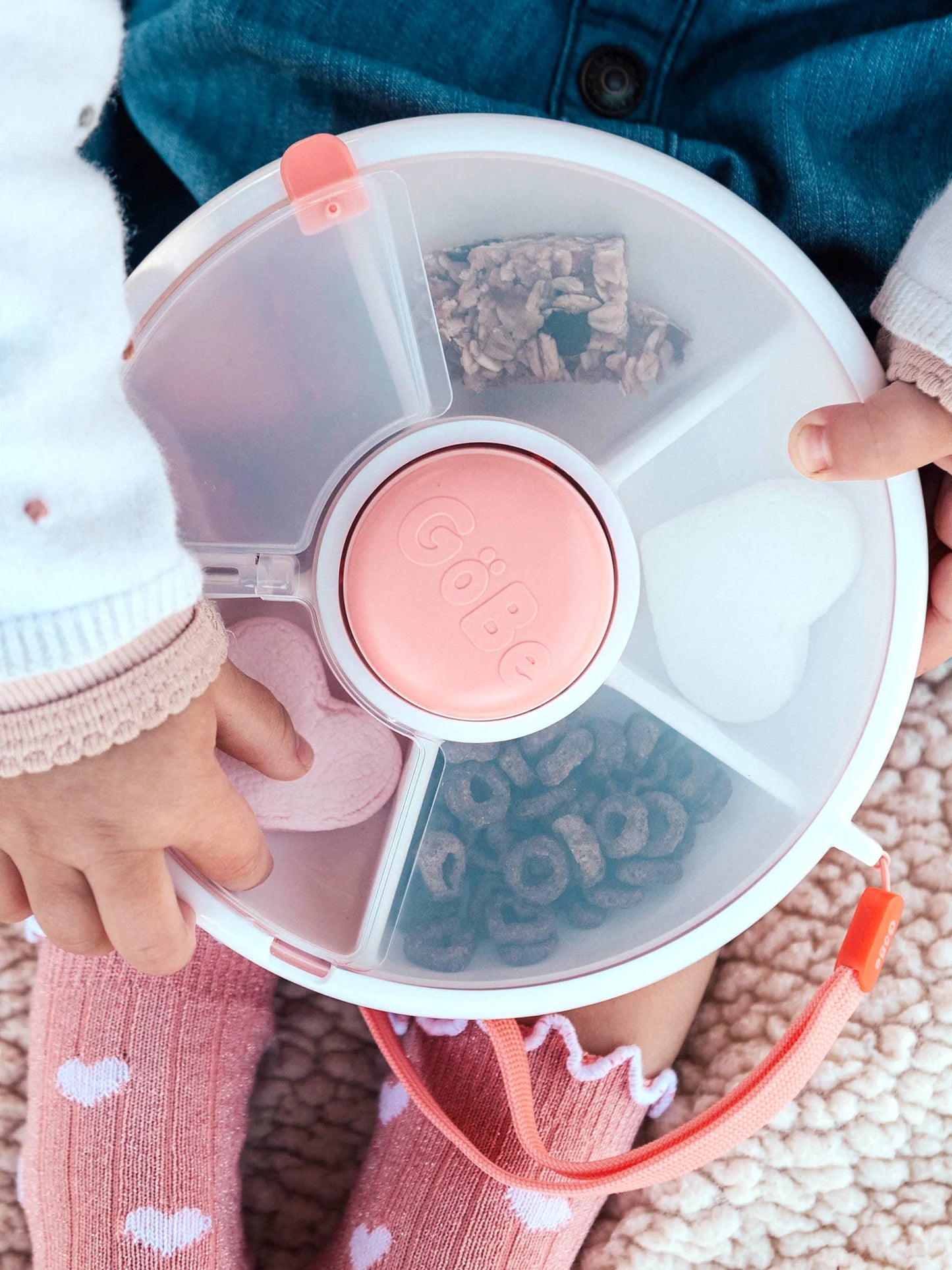 GoBe Kids Small Snack Spinner Flip, Travel Snack Box - Coral Pink