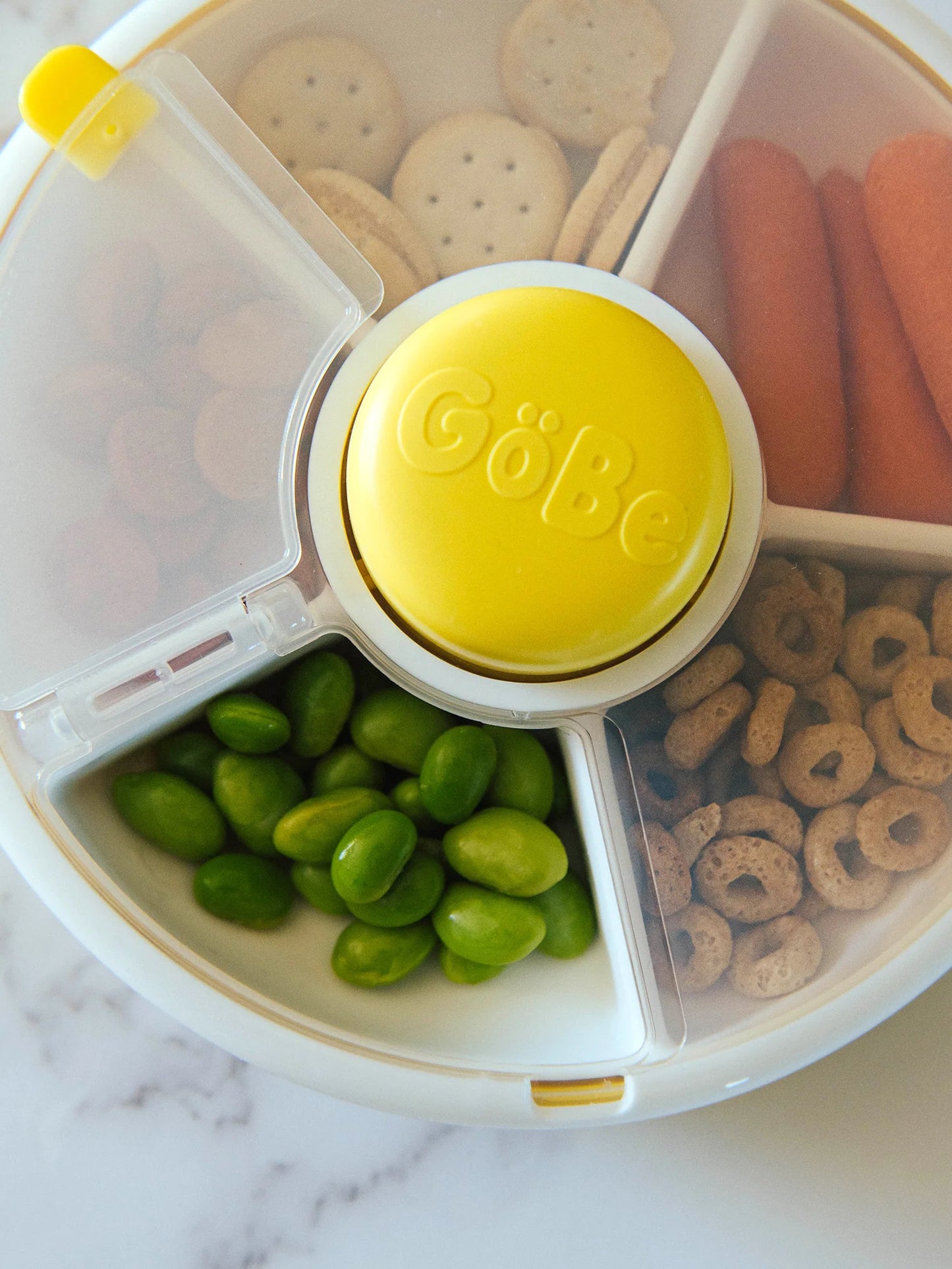 GoBe Kids Small Snack Spinner Flip, Travel Snack Box - Lemon Yellow