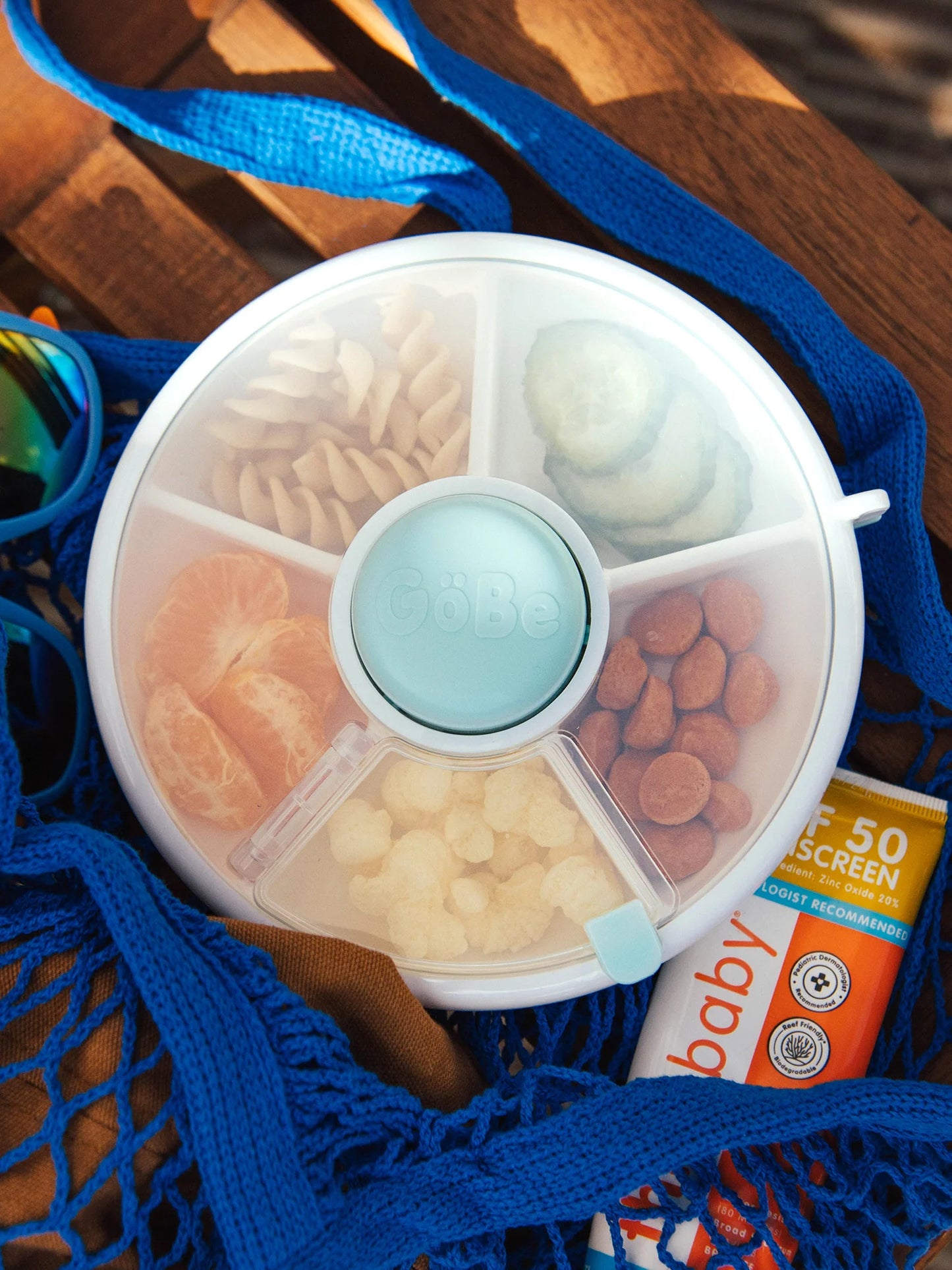 GoBe Kids Small Snack Spinner Flip, Travel Snack Box - Macaron Blue