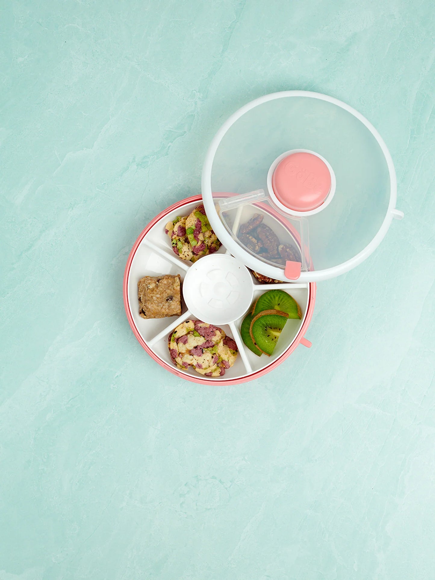 GoBe Kids Small Snack Spinner Flip, Travel Snack Box - Coral Pink