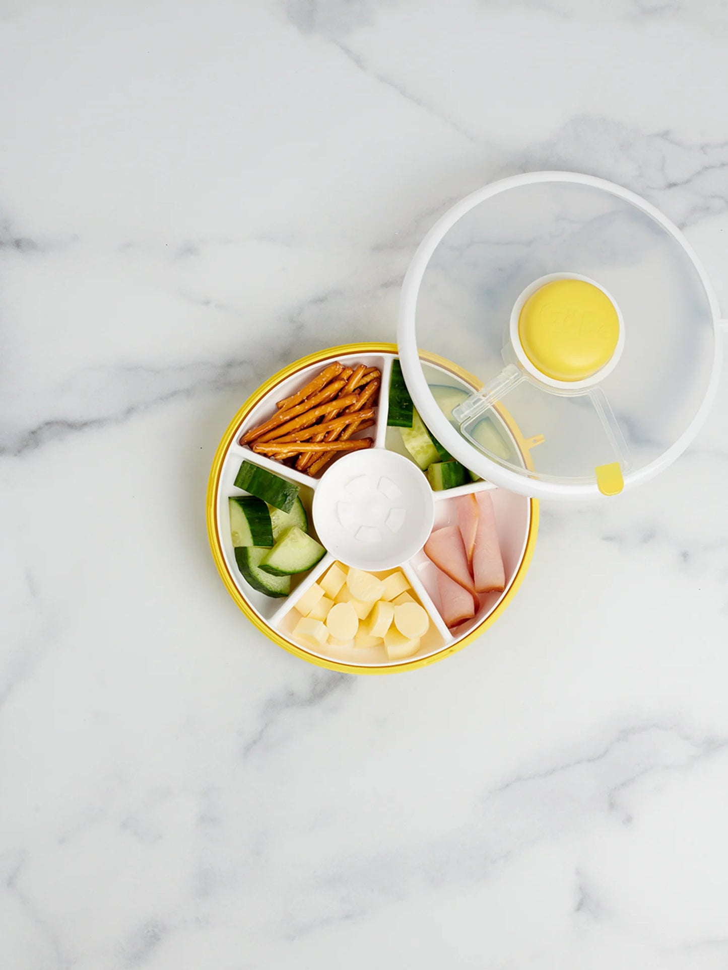 GoBe Kids Small Snack Spinner Flip, Travel Snack Box - Lemon Yellow
