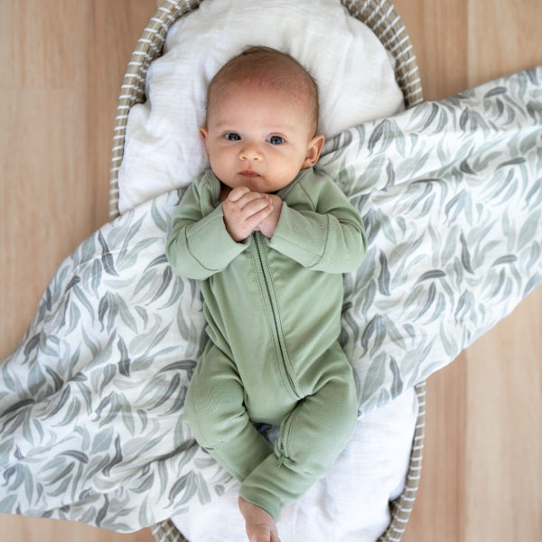 Boho Baby Long Sleeve Zip Onesie Sage Green