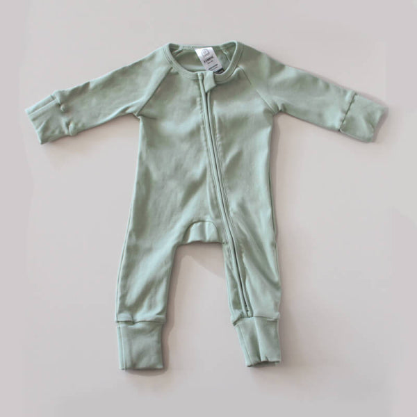 Boho Baby Long Sleeve Zip Onesie Sage Green