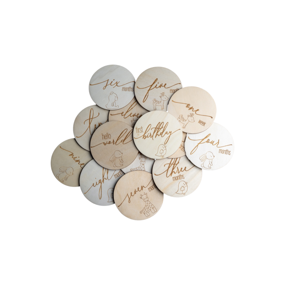 Wooden Animal Milestone Discs (14 discs)