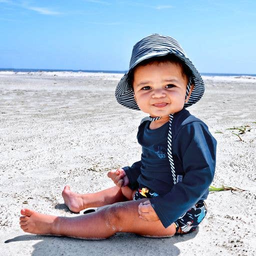 Bucket Sun Protection Hat-Navy Pinstripe