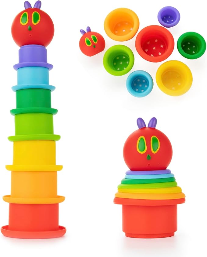 The World Of Eric Carle The Very Hungry Caterpillar Silicone Stacking Cups and Squirty Set (Pack of 8), Multicolour