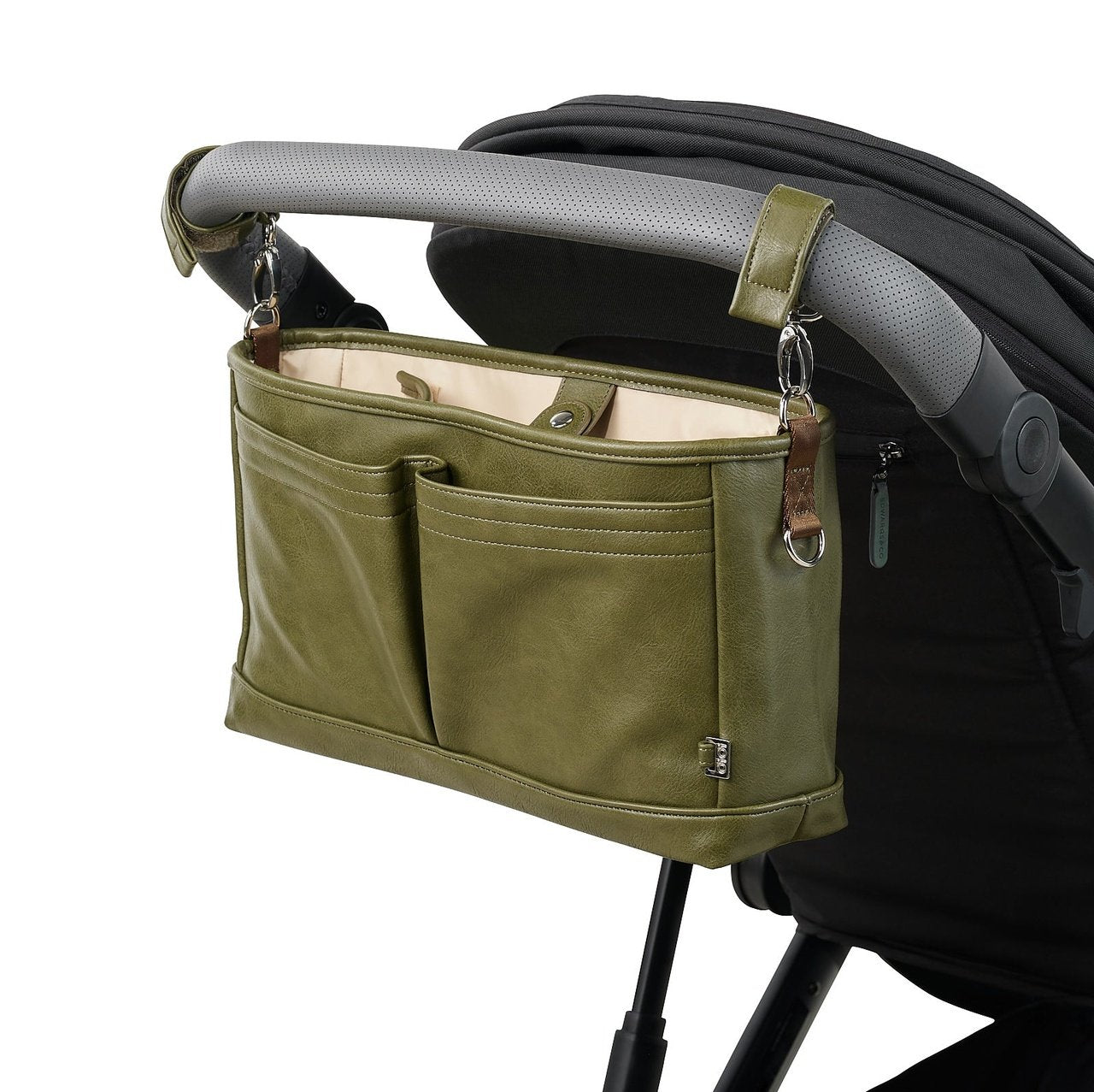 OiOi Signature Pram Caddy - Olive Faux Leather