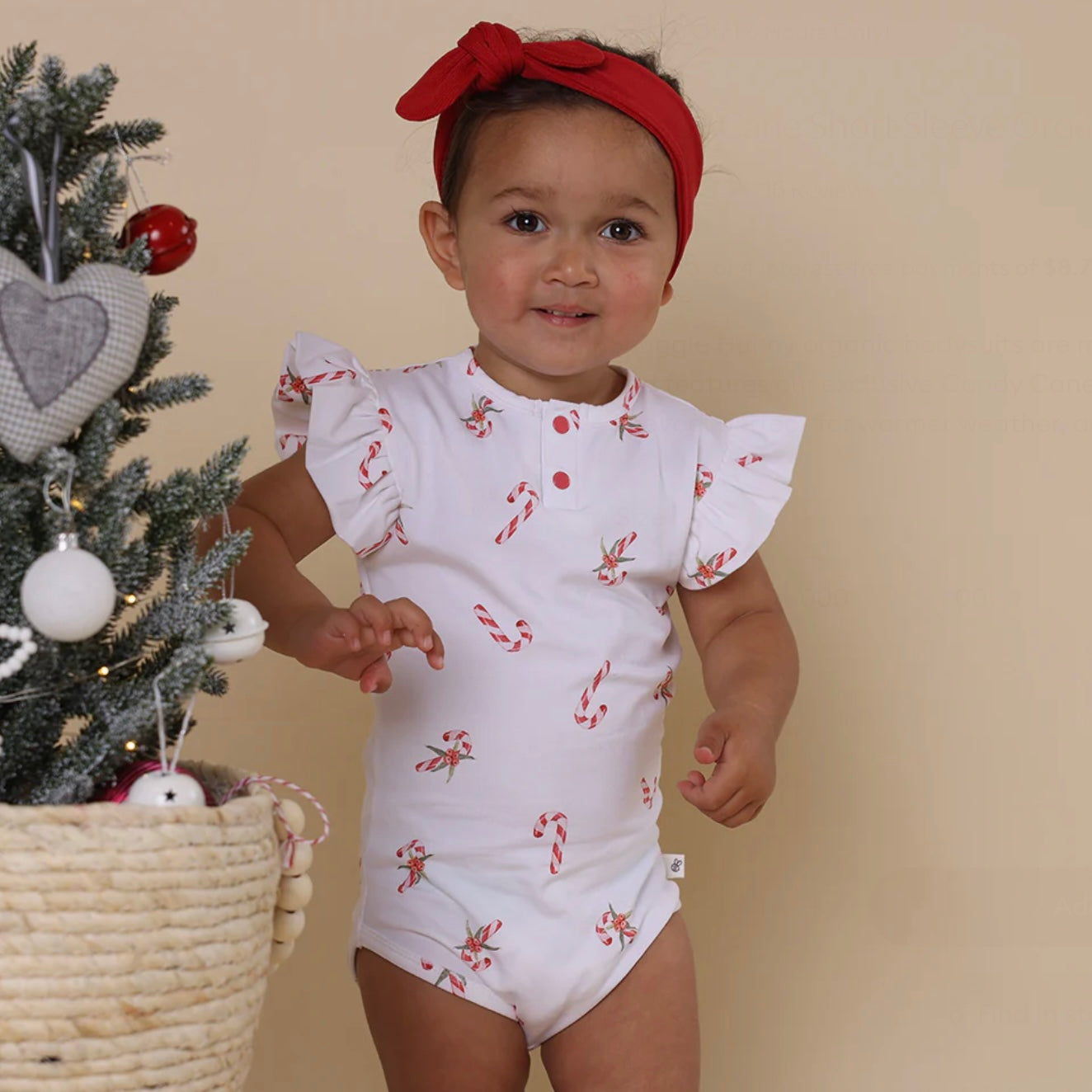 Candy Cane Short Sleeve Organic Bodysuit with Frill