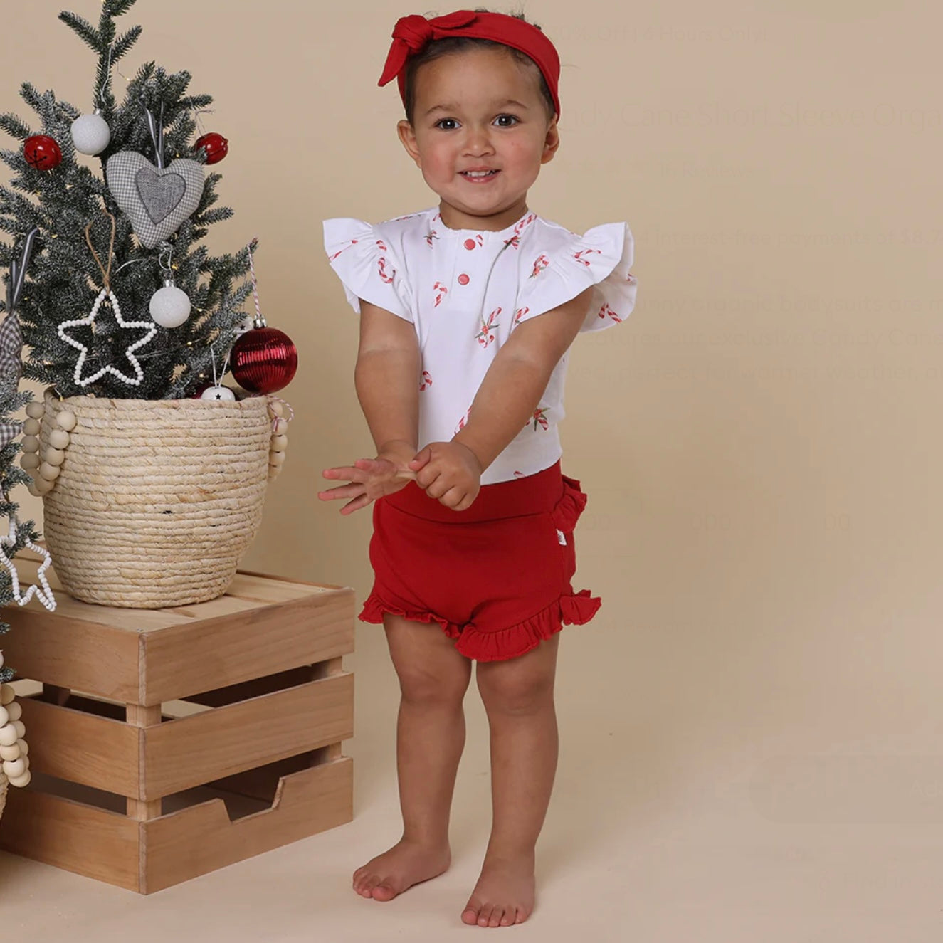 Candy Cane Short Sleeve Organic Bodysuit with Frill