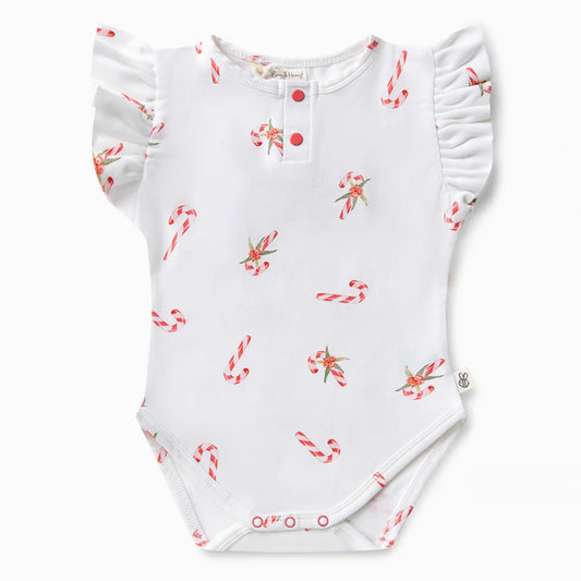 Candy Cane Short Sleeve Organic Bodysuit with Frill