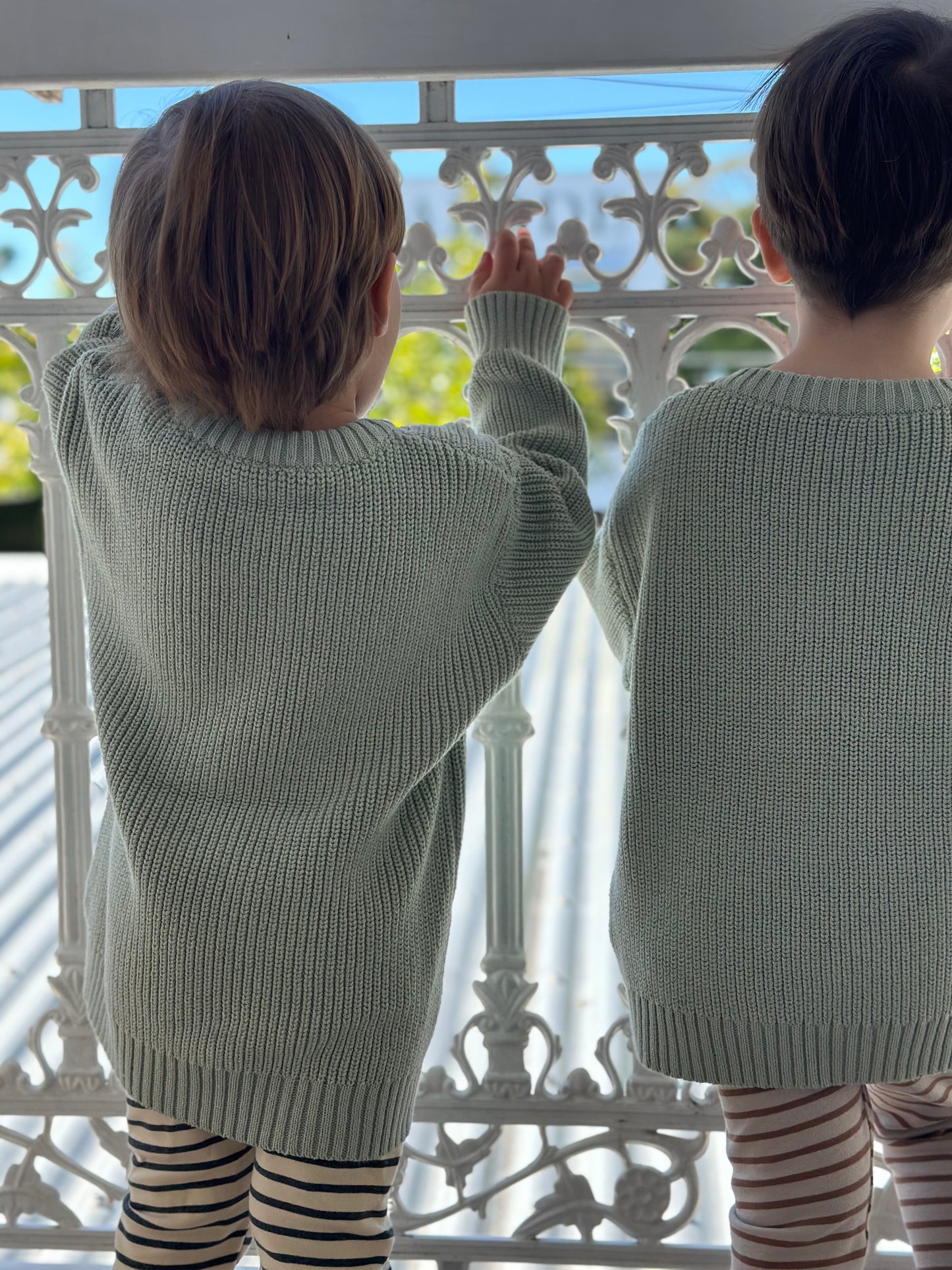 Personalised Baby Sweaters I Sage (sprout), grey-blue (sky), mocha (earth)