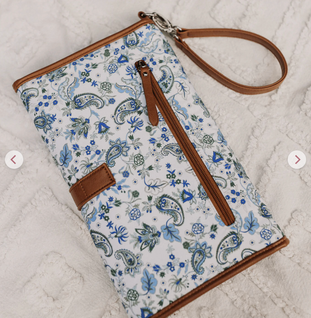 Change Mat Clutch - Blue Paisley/Tan