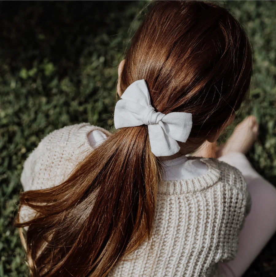 White Linen Hair Bow