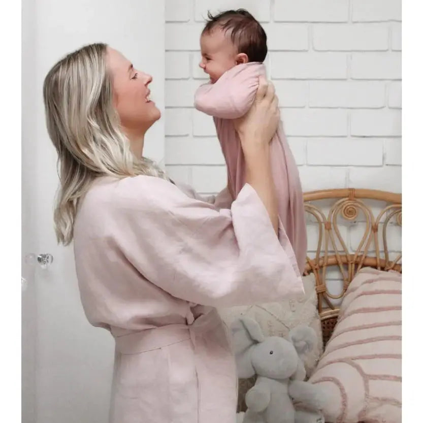 Mum & Newborn Baby Gift Set | Baby Zip Swaddle | Luxury Linen Bathrobe