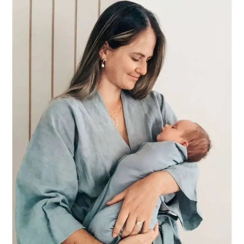 Mum & Newborn Baby Gift Set | Baby Zip Swaddle | Luxury Linen Bathrobe