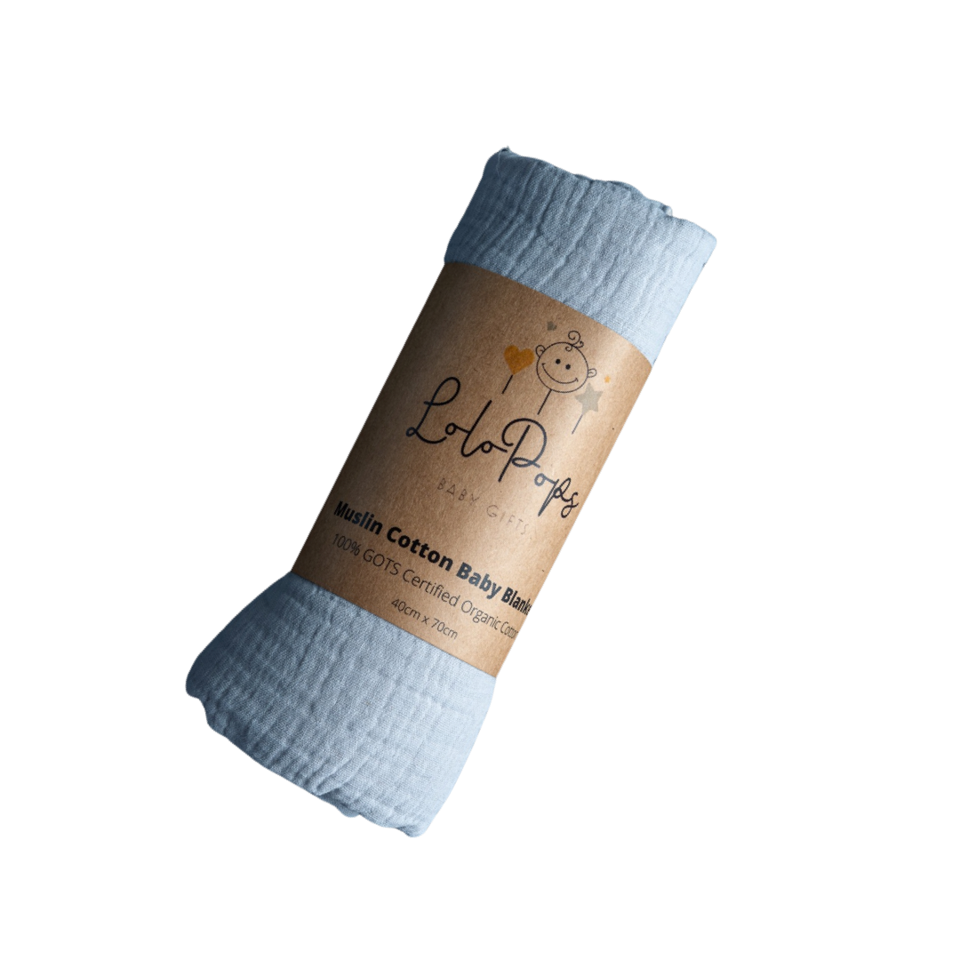 100% Organic Cotton Newborn Mini Travel Blanket - Light Blue
