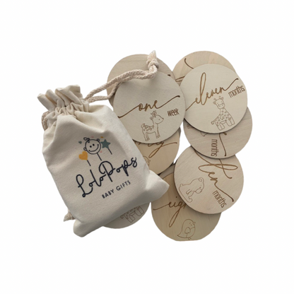 Wooden Animal Milestone Discs (14 discs)